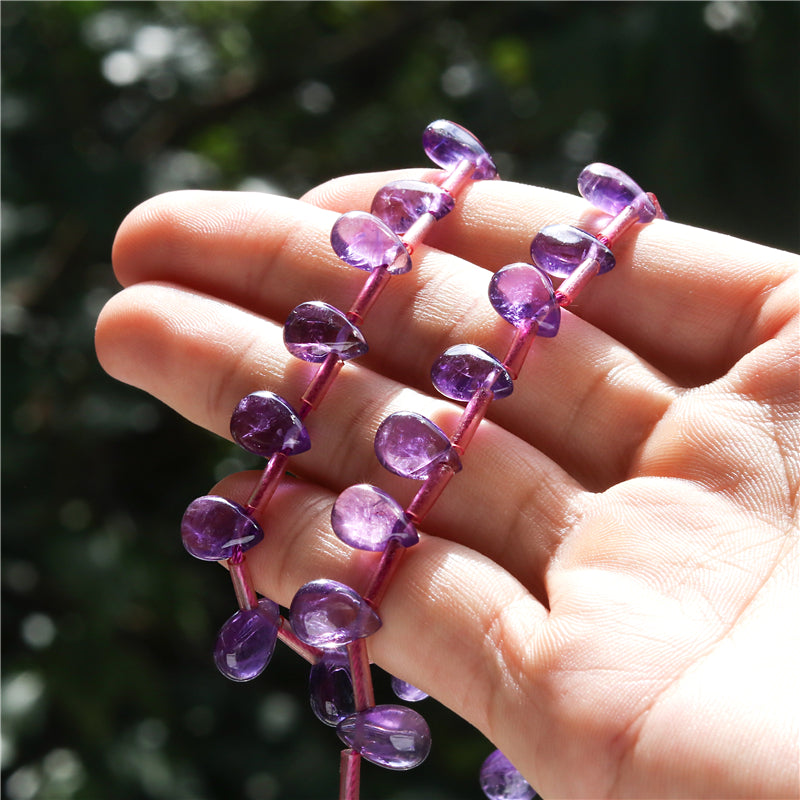 Natural 7A Amethyst Beads Flat Drop 7x10mm Hole 0.8mm about 35pcs 39cm strand