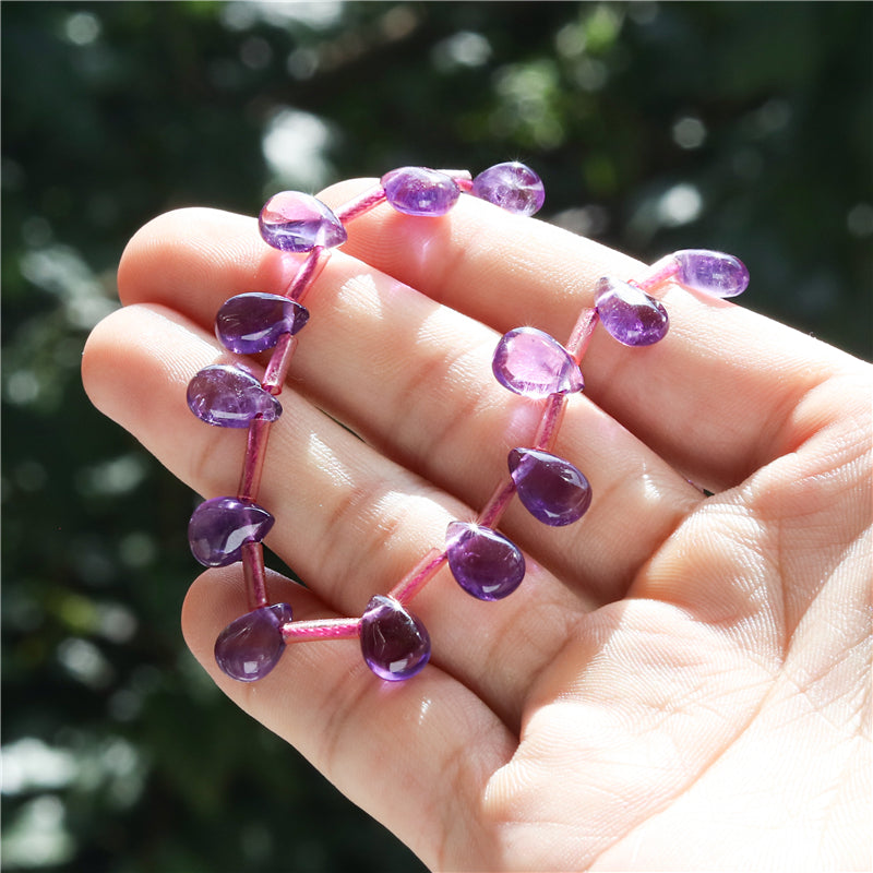 Natural 7A Amethyst Beads Flat Drop 7x10mm Hole 0.8mm about 35pcs 39cm strand