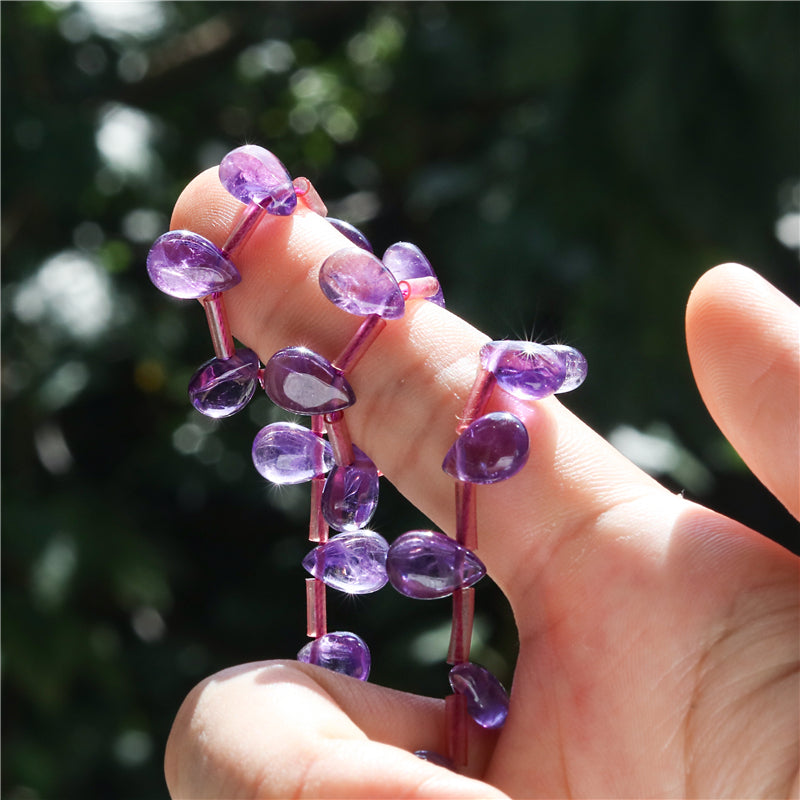 Natural 7A Amethyst Beads Flat Drop 7x10mm Hole 0.8mm about 35pcs 39cm strand