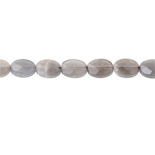 Perles Pierre de Lune Grise Naturelle Ovale Facette sur fil 10x14mm trou 1mm Environ 28pcs 39cm