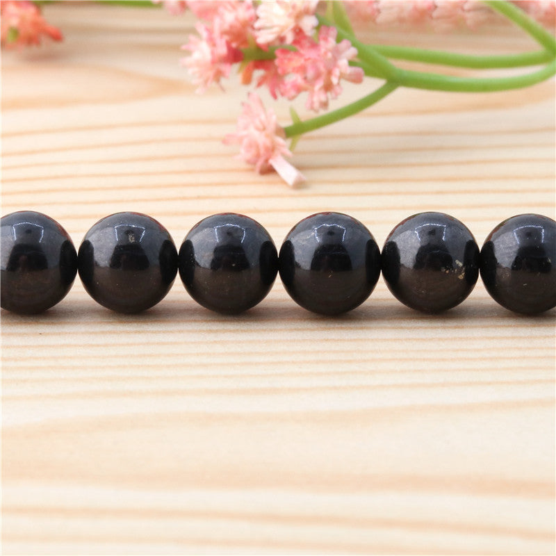 Contas de shungite natural redondas com furo de 10 mm e 1,2 mm cerca de 40 unidades de fio de 39 cm