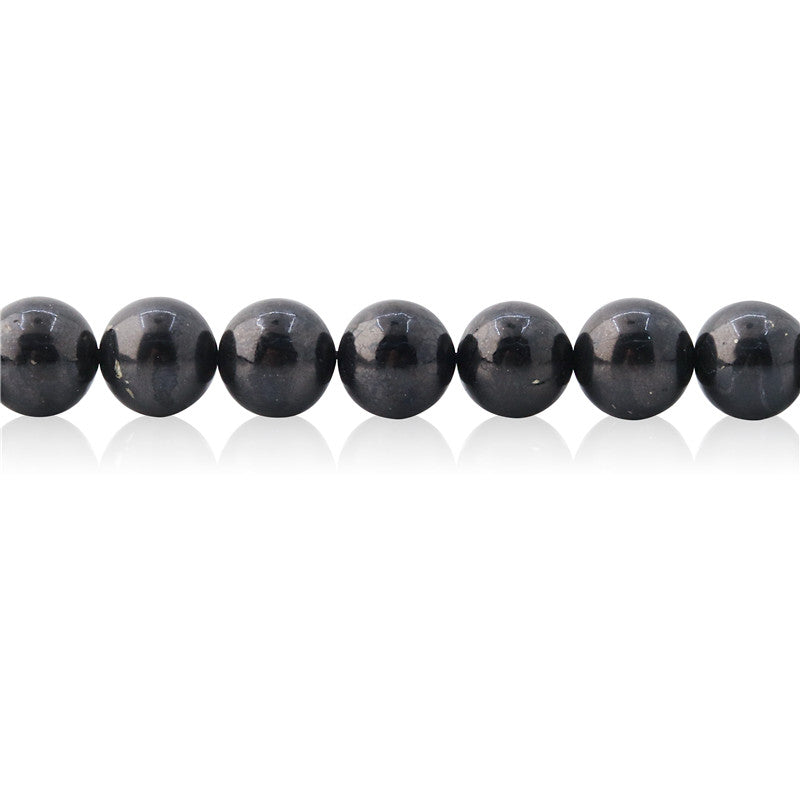 Perles shungite naturelles rondes 10mm trou 1.2mm environ 40pcs 39cm sur fil