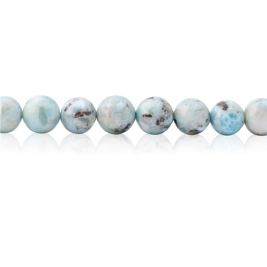 Perles Larimar B naturelles rondes sur fil 10mm trou 1.2mm environ 40pcs 39cm