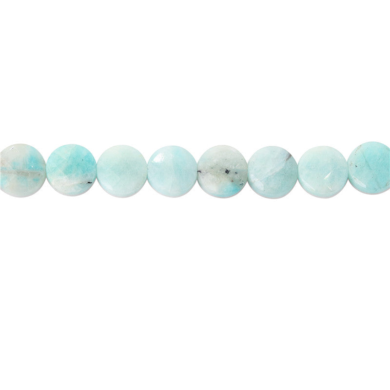 Perles Amazonite A rondes et plates facettées 10mm trou 1mm environ 39pcs sur fil 39cm