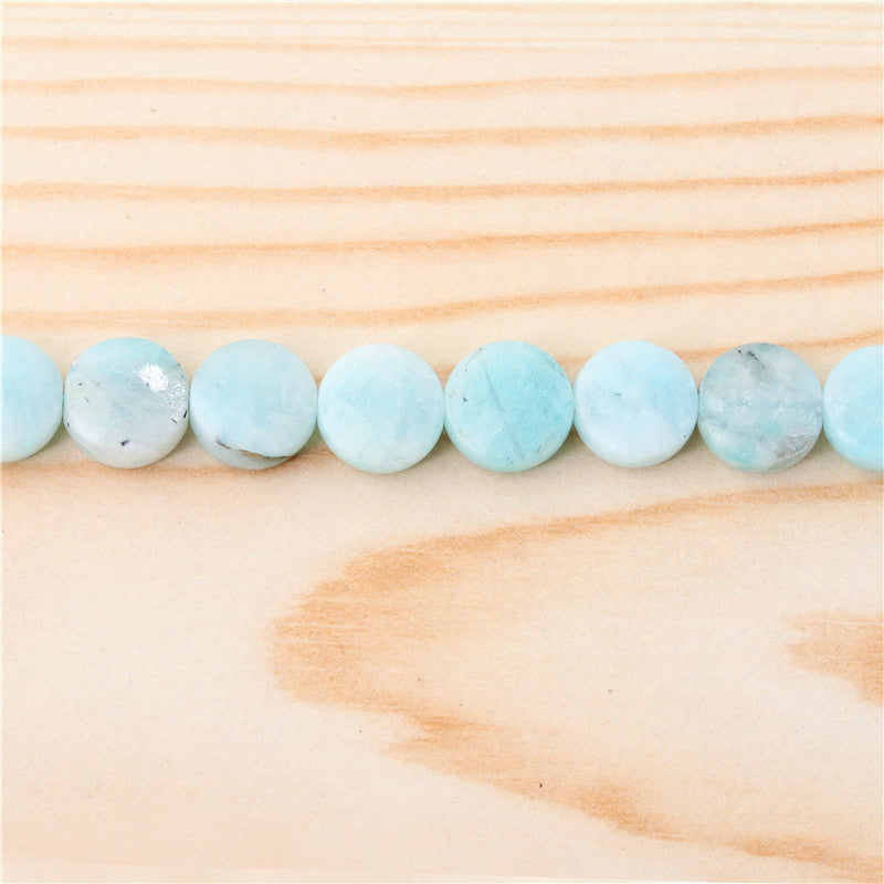 Perles Amazonite A rondes et plates facettées 10mm trou 1mm environ 39pcs sur fil 39cm