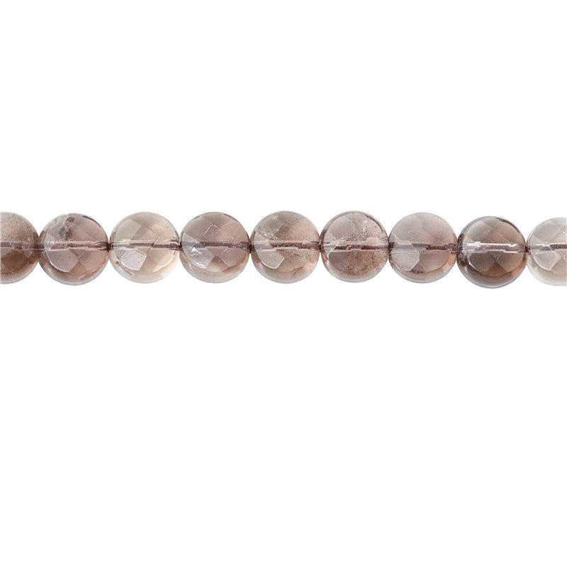 Natural Smoky Quartz Beads Flat Round Faceted 10mm Hole 1mm about 39pcs 39cm strand