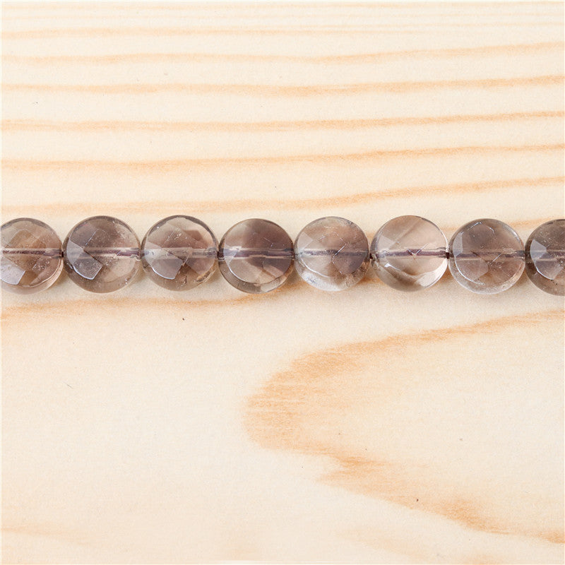 Perles de Quartz Fumé Naturel Rond Plat Facette Trou 10mm 1mm Environ 39pcs Fil de 39cm