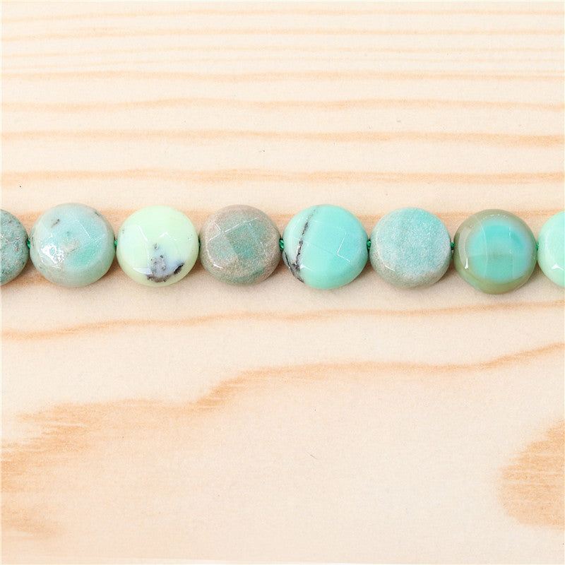 Natural Green Grass Agate Beads Flat Round Faceted 10mm Hole 1mm about 39pcs 39cm strand