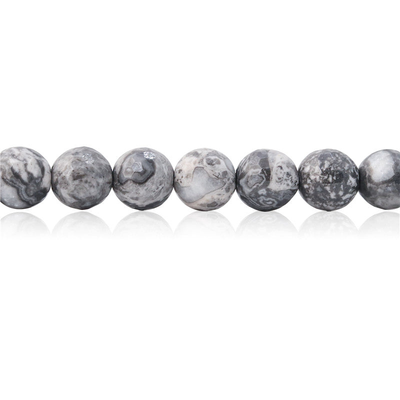 Natural Grey Picture Beads Round Faceted 10mm Hole 1.2mm about39pcs 39cm strand