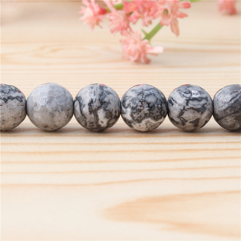 Natural Grey Picture Beads Round Faceted 10mm Hole 1.2mm about39pcs 39cm strand