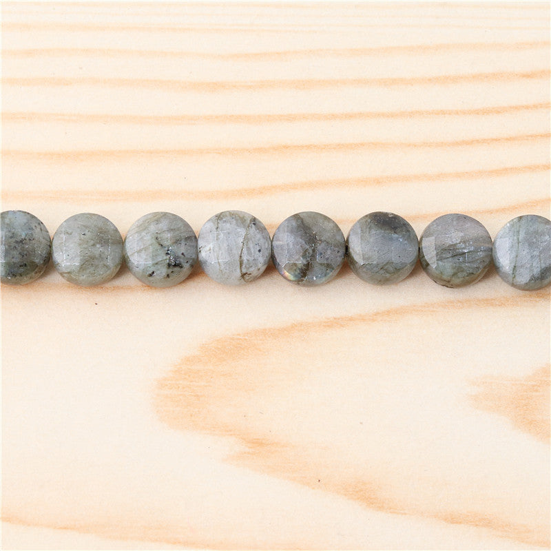 Perles Labradorite naturelle ronde plate facette 10mm trou 1mm environ 39pcs sur fil 39cm