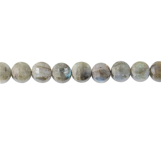 Perline di labradorite naturale tonde piatte sfaccettate da 10 mm, foro da 1 mm, circa 39 pezzi da 39 cm di filo