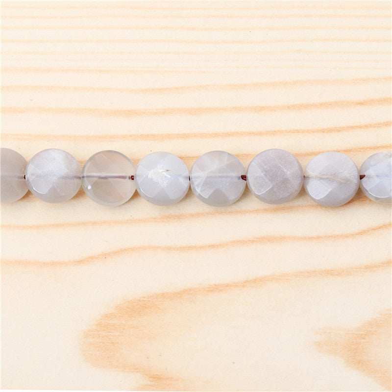 Natural Grey Moonstone B Beads Flat Round Faceted 10mm Hole 1mm about 39pcs 39cm strand