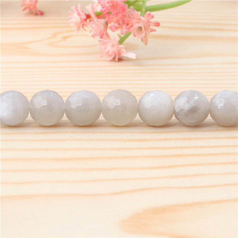 Pierre de Lune Grise Naturelle A Perles Rondes Facettes Trou 10mm 1.2mm Environ 39pcs Fil de 39cm