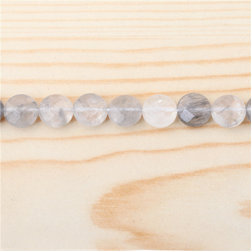 Perles de cristal naturel nuage plat rond facette trou 10mm 1mm environ 39pcs fil de 39cm