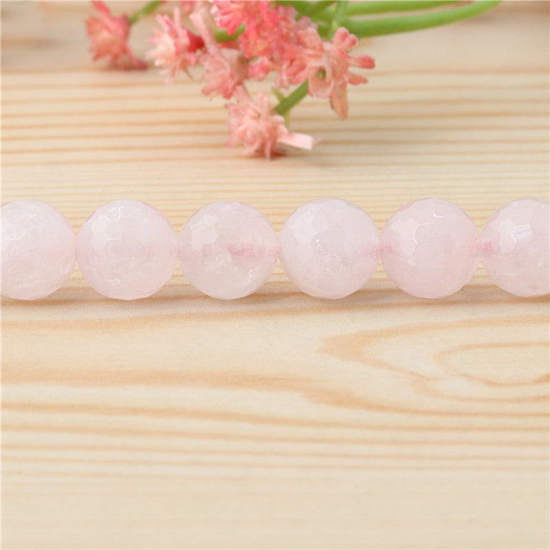 Perle di quarzo rosa naturale rotonde sfaccettate da 10 mm, foro da 1,2 mm, circa 39 pezzi, filo da 39 cm.