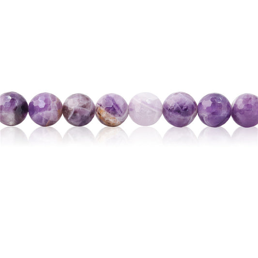 Natürliche Hundezahn-Amethyst-Perlen, rund, facettiert, 10 mm, Loch 1,2 mm, ca. 39 Stück, 39 cm Strang