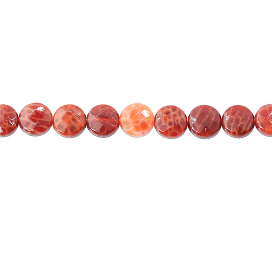 Natural Fire Agate Beads Flat Round Faceted 10mm Hole 1mm about 39pcs 39cm strand