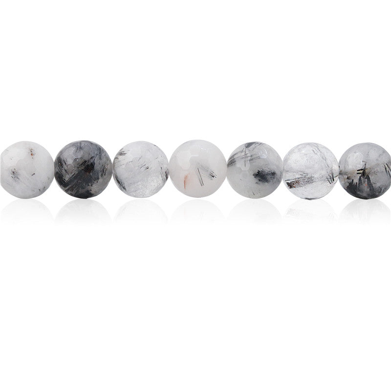 Perles de Quartz rutilé noir naturel ronde facette trou 10mm 1.2mm environ 39 pièces sur fil 39cm