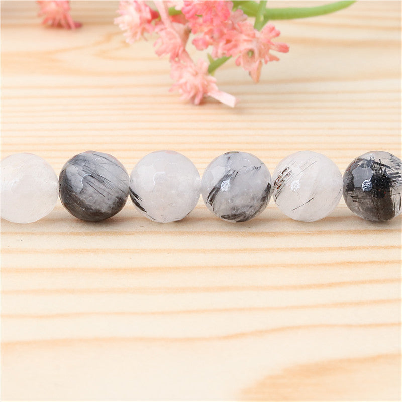 Natural Black Rutilated Quartz Beads Round Faceted 10mm Hole 1.2mm about39pcs 39cm strand