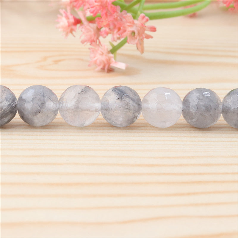 Perles de cristal de nuage naturel rondes à facettes trou de 10mm 1.2mm environ 39 pièces sur fil de 39cm