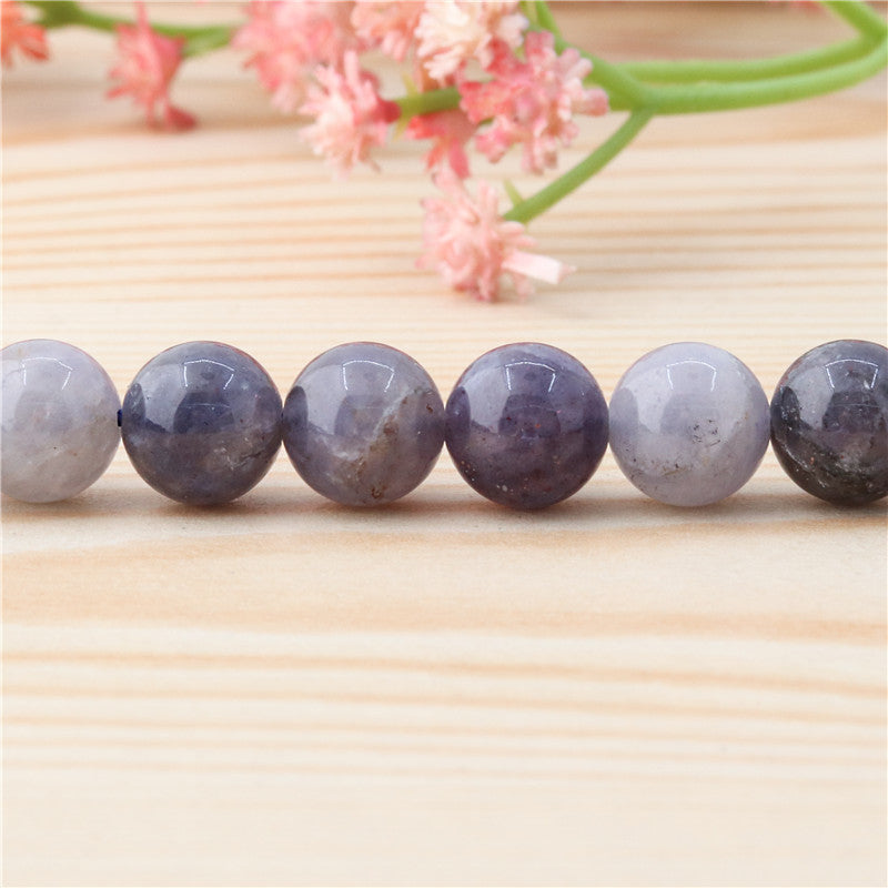 Perles rondes en cordiérite et iolite naturelles, trou de 10mm, 1.2mm, environ 40 pièces, sur fil de 39cm