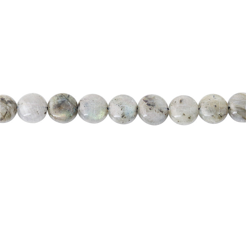 Perles Labradorite naturelles rondes et plates 10mm trou 1mm environ 40pcs sur fil 39cm