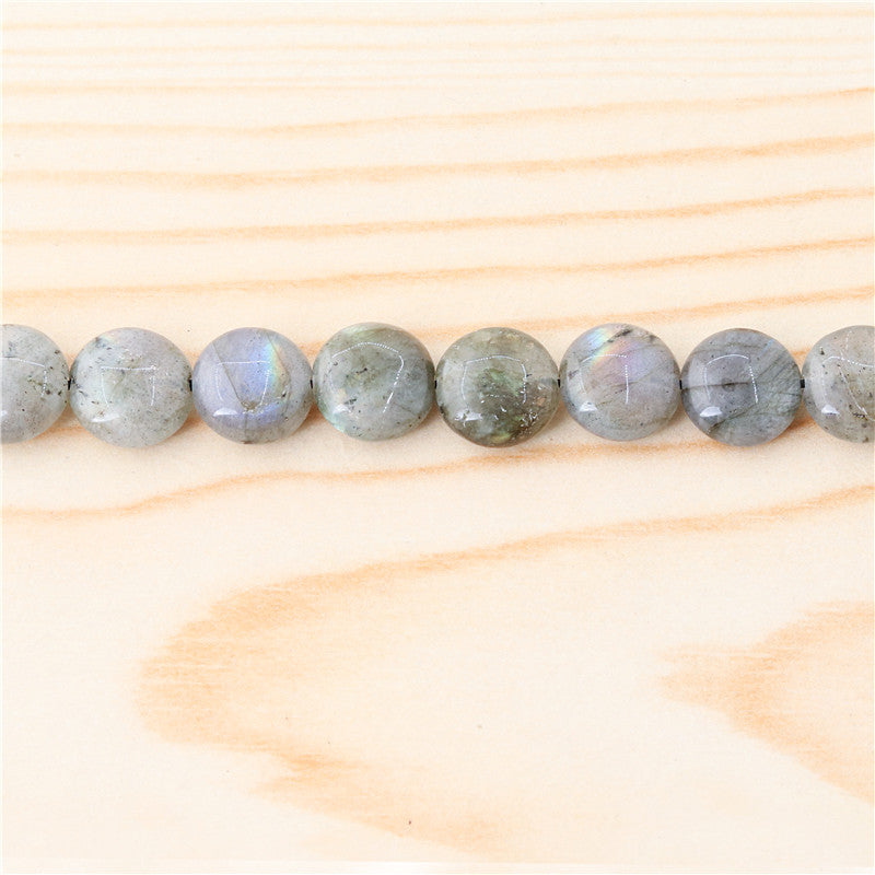 Perles Labradorite naturelles rondes et plates 10mm trou 1mm environ 40pcs sur fil 39cm