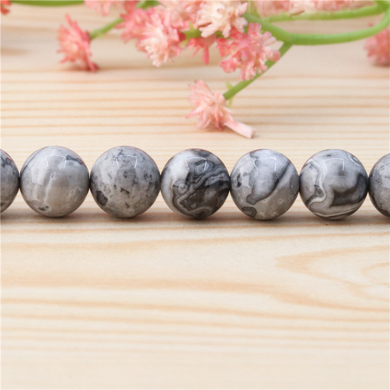 Natural Grey Picture Beads Round 10mm Hole 1.2mm about 40pcs 39cm strand