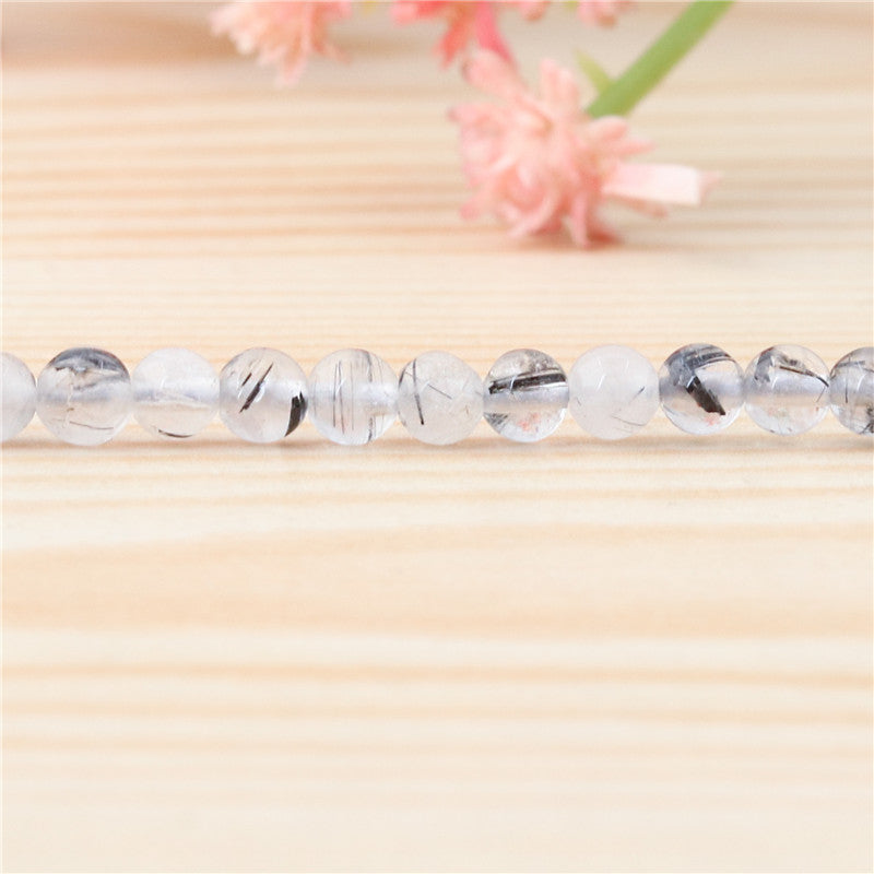 Natural Black Rutilated Quartz Beads Round 3mm Hole 0.8mm about 126pcs 39cm strand