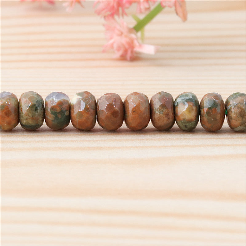 Perles de jaspe rhyolite naturelle boulier facette 4x6mm trou 0.8mm environ 99pcs 39cm sur fil