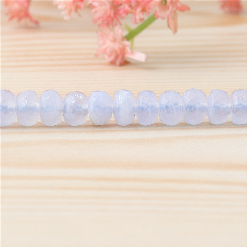 Perles calcédoine bleue naturelle boulier facette 4x6mm trou 0.8mm environ 99pcs 39cm sur fil