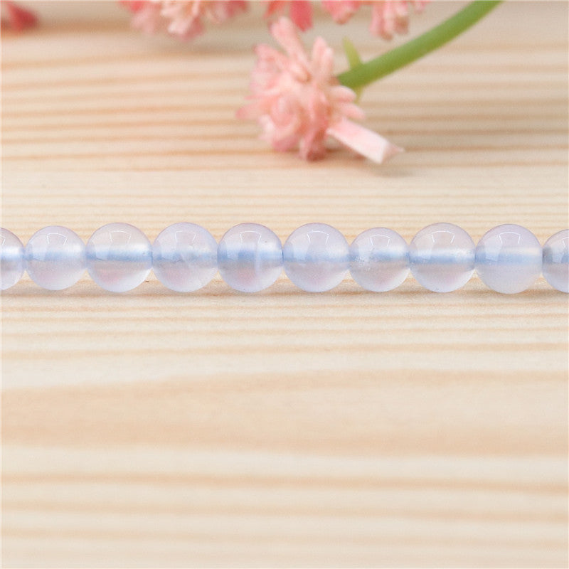 Perles Calcédoine bleue naturelle ronde 4mm trou 0.8mm environ 113pcs 39cm sur fil