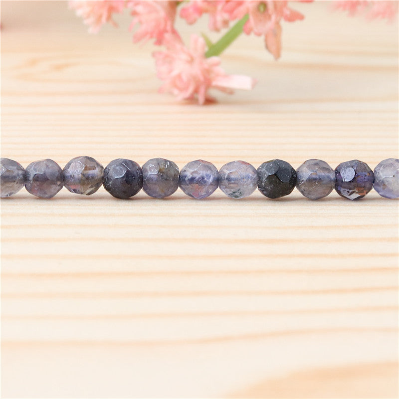 Perles rondes en cordiérite Iolite naturelle facette trou 4mm trou 0.8mm environ 102 pièces sur fil 39cm