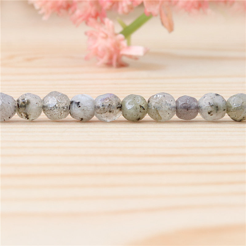 Perles Labradorite naturelle ronde facette trou 4mm trou 0.8mm environ 102pcs 39cm sur fil