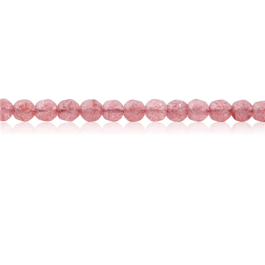 Perline di quarzo cristallo naturale fragola sfaccettate rotonde da 4 mm, foro da 0,8 mm, circa 102 pezzi da 39 cm di filo