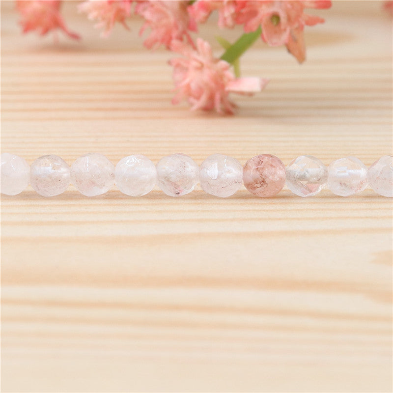 Perles rondes en cristal rose naturel B facettée, trou de 4mm, 0.8mm, environ 102 pièces, sur fil de 39cm