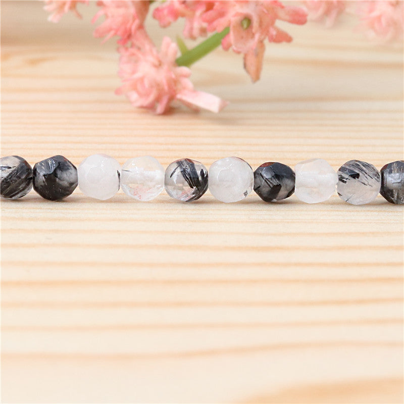 Natural Black Rutilated Quartz Beads Round Faceted 4mm Hole 0.8mm about 102pcs 39cm strand