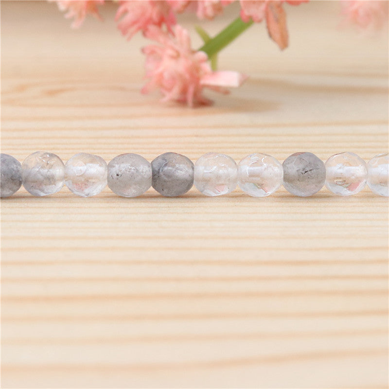 Perles de cristal de nuage naturel ronde facette trou 4mm trou 0.8mm environ 102pcs 39cm sur fil