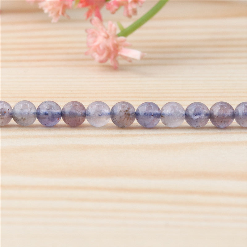 Perles rondes en cordiérite et iolite naturelles, trou de 4mm, 0.8mm, environ 113 pièces, sur fil de 39cm