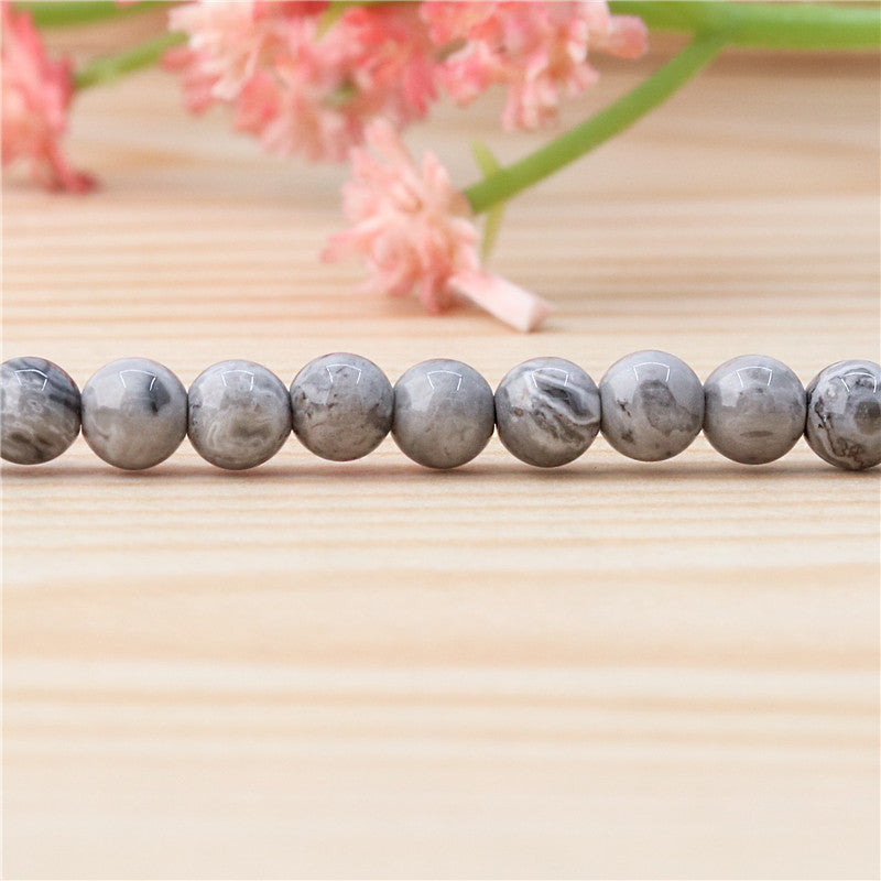 Natural Grey Picture Beads Round 4mm Hole 0.8mm about 113pcs 39cm strand