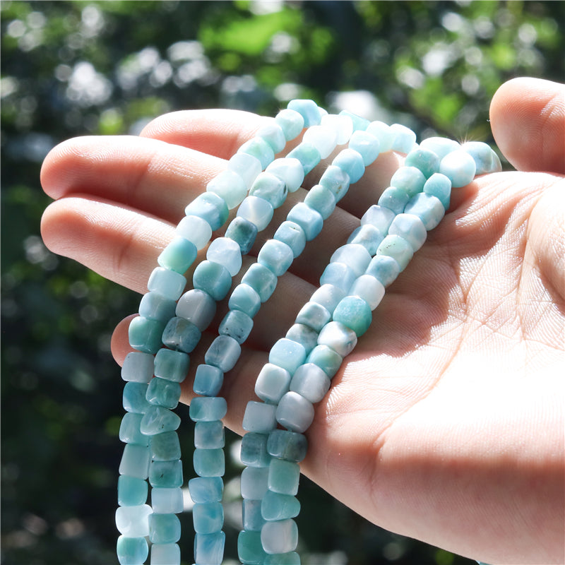 Natural Larimar Beads Cube 5-6mm Hole 0.8mm about 76pcs 39cm strand