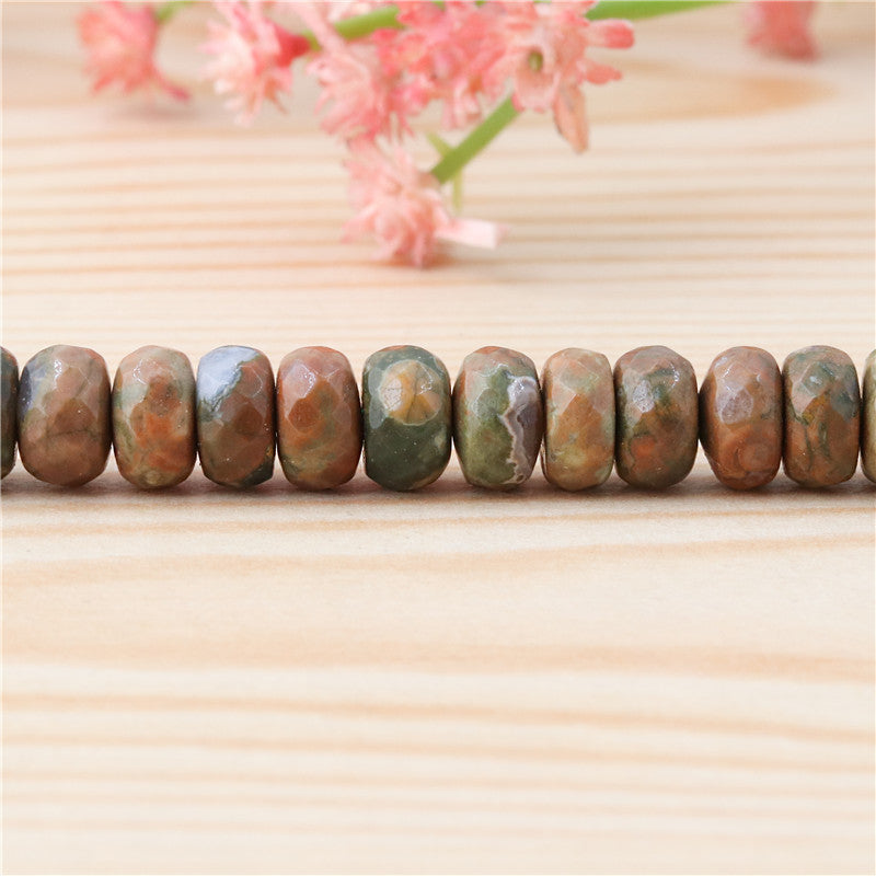 Perles de jaspe rhyolite naturelle boulier facette 5x8mm trou 1mm environ 85pcs 39cm sur fil