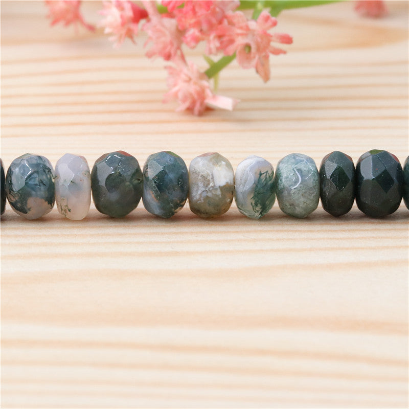 Perles d'agate mousse naturelle boulier facette 5x8mm trou 1mm environ 85pcs 39cm sur fil