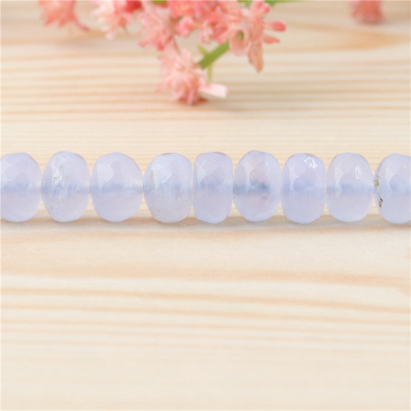 Perles calcédoine bleue naturelle boulier facette 5x8mm trou 1mm environ 85pcs 39cm sur fil