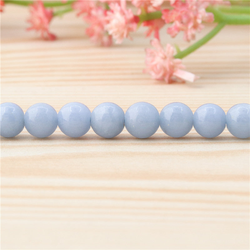 Perles d'angélite bleue naturelle ronde sur fil 6mm trou 0.8mm environ 65pcs 39cm