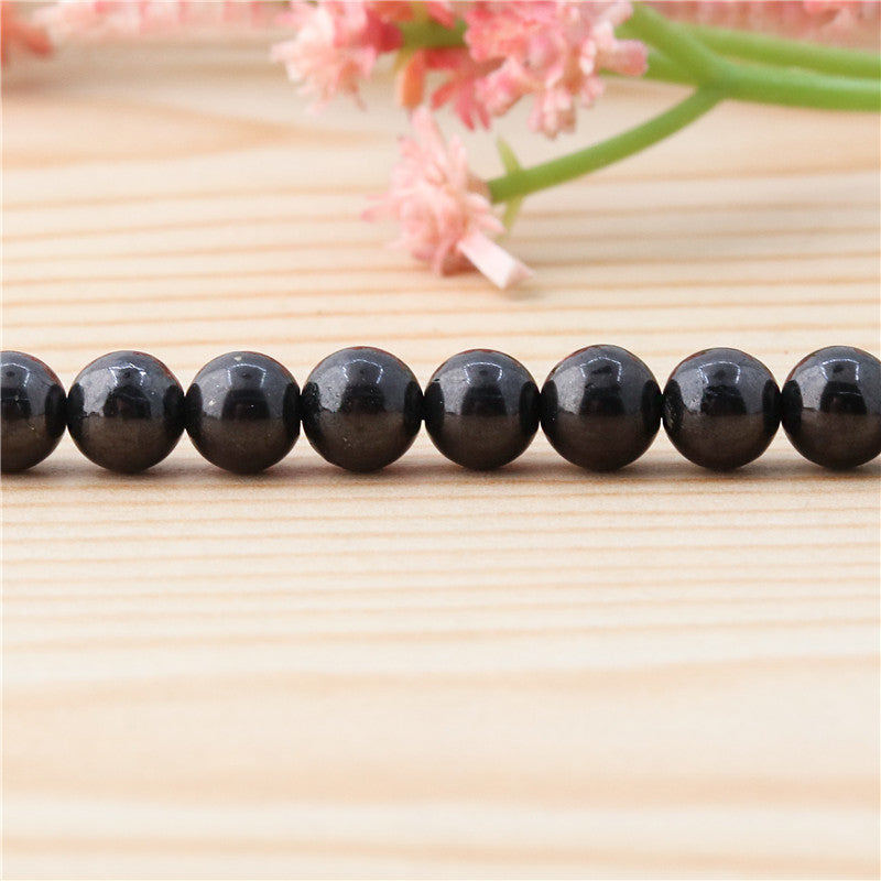 Perles shungite naturelles rondes 6mm trou 0.8mm environ 65pcs sur fil 39cm