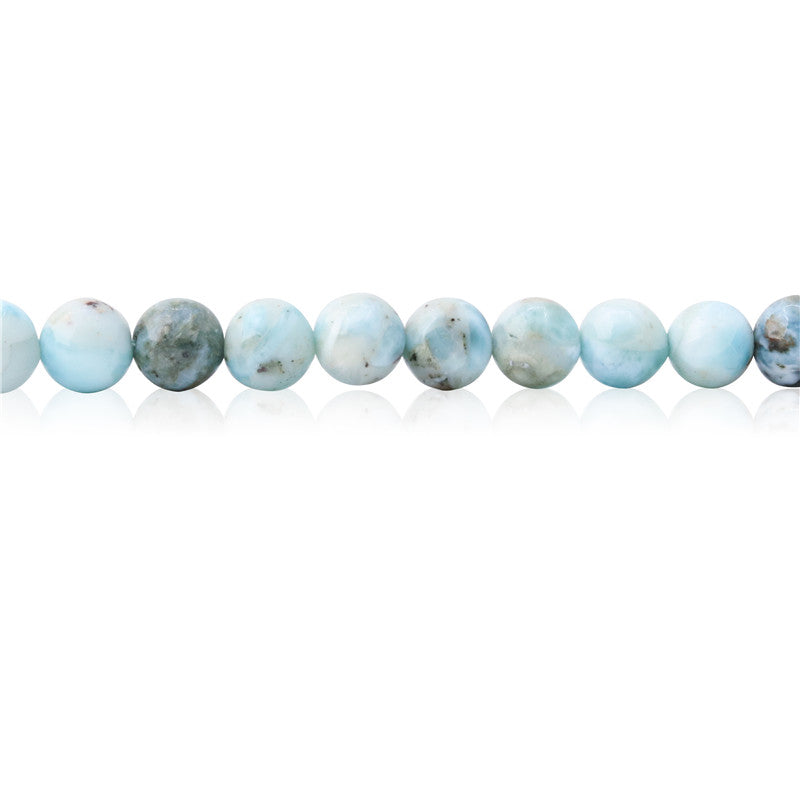 Perline naturali Larimar B rotonde da 6 mm, foro da 0,8 mm, circa 65 pezzi, filo da 39 cm.