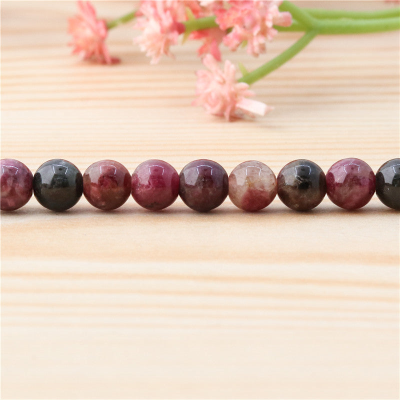 Perles rondes en tourmaline prune naturelle, trou de 6mm, 0.8mm, environ 65 pièces, sur fil de 39cm