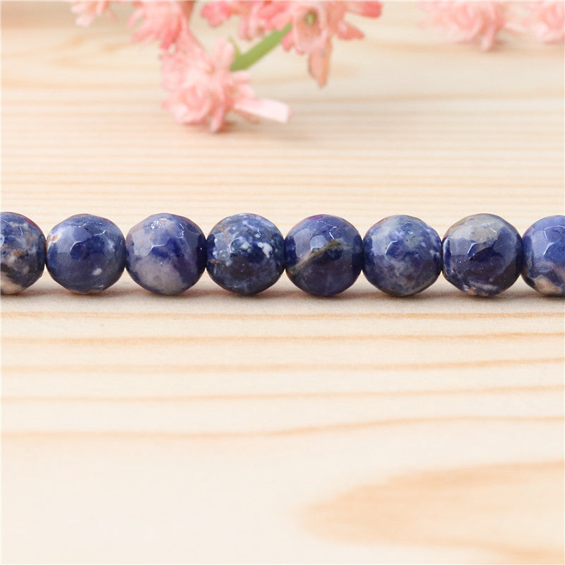 Perles Sodalite naturelle ronde facette 6mm trou 0.8mm environ 70pcs 39cm sur fil